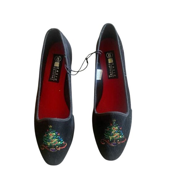 Basic Edition Women's Christmas Tree Embroidered Velvet Flats Size 8 Multicolor - Picture 6 of 12